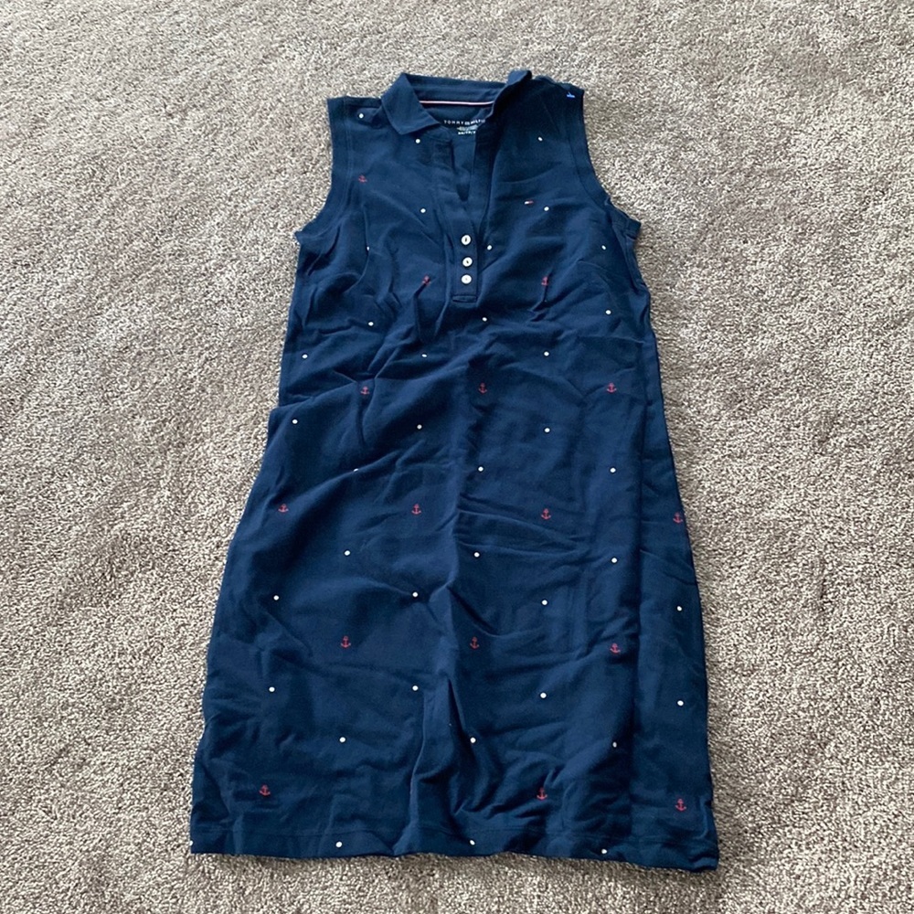 Tommy Hilfiger Blue Sleeveless Anchor Print Shift Dress SIZE XS Collared